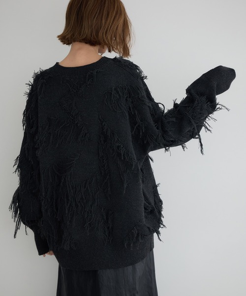 Editt by YECCA VECCA ニット セーター スター柄フリンジルーズニット