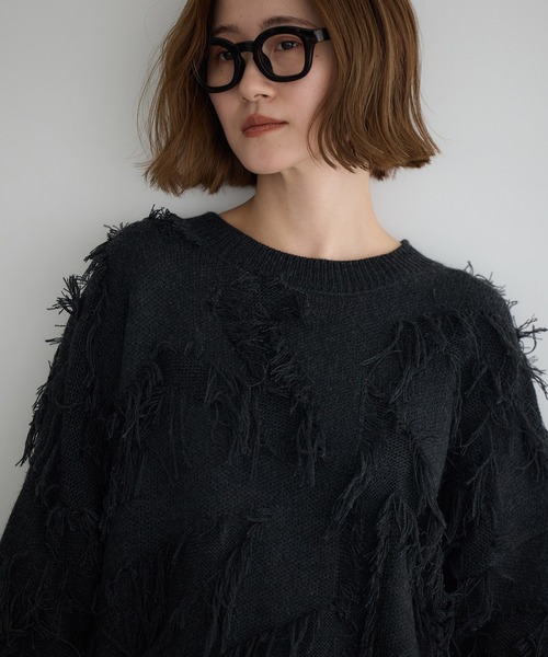 Editt by YECCA VECCA ニット セーター スター柄フリンジルーズニット