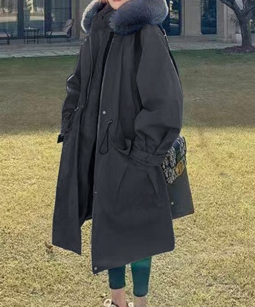モッズコート コート ウエスト絞りのロングコート レディース