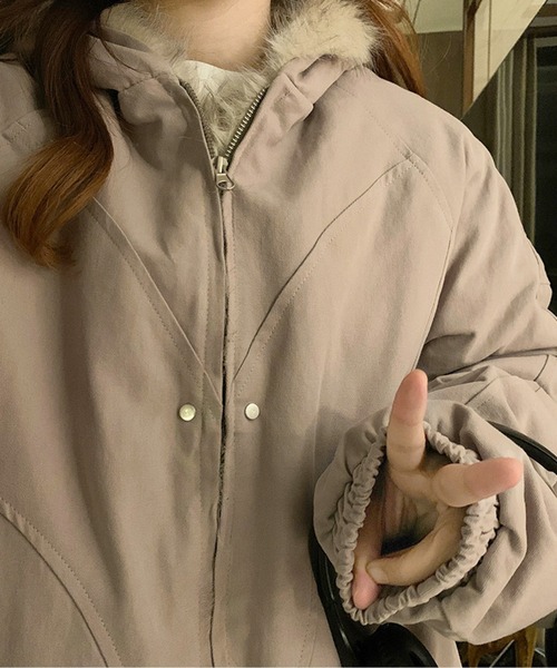 パーカー エコファーフード付きジップアップワークジャケット