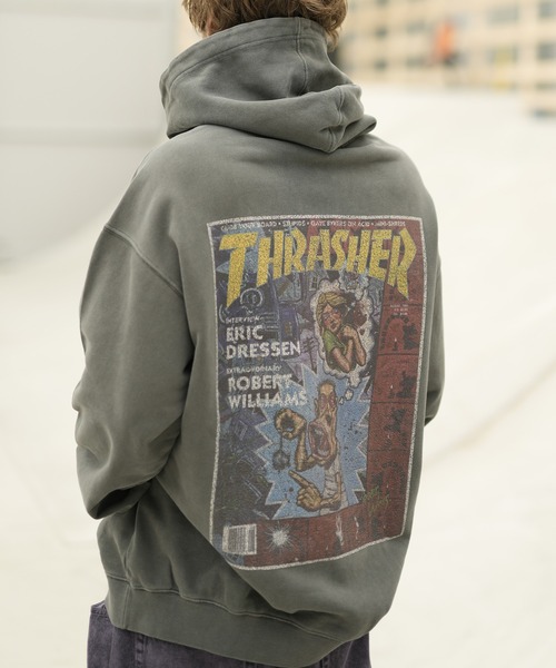 「THRASHER」 プルオーバーパーカー M ブラック×レッド メンズ_画像6