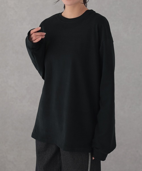 ブラック 長袖 トップス DAYRA tシャツ クルーネック ベーシック ドロップショルダー 長袖 プル
