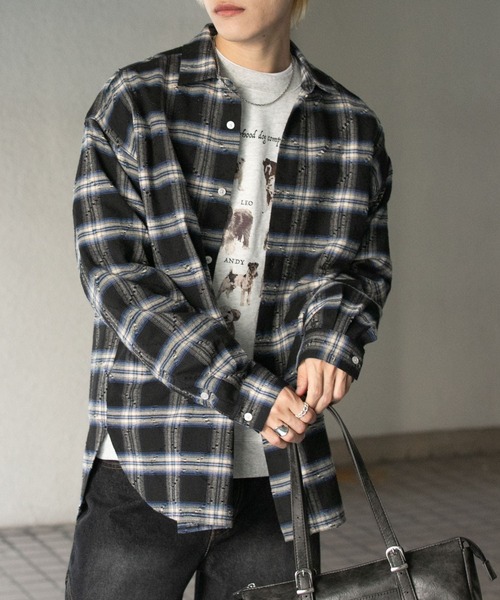 「SENSE OF PLACE by URBAN RESEARCH」 長袖ネルシャツ LARGE ブラック メンズ_画像2