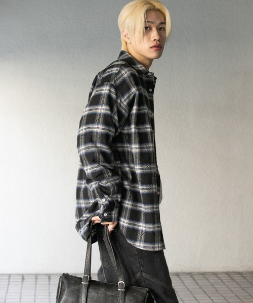 「SENSE OF PLACE by URBAN RESEARCH」 長袖ネルシャツ LARGE ブラック メンズ_画像4