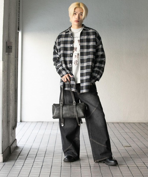 「SENSE OF PLACE by URBAN RESEARCH」 長袖ネルシャツ LARGE ブラック メンズ_画像5