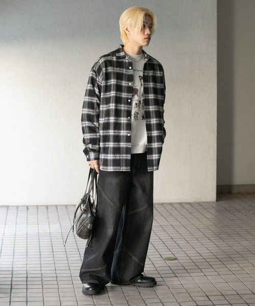 「SENSE OF PLACE by URBAN RESEARCH」 長袖ネルシャツ LARGE ブラック メンズ_画像6