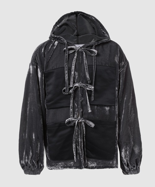 ジャケット・アウター Urig EMB VELVET CHINA JACKET [BLACK] Urig（ウーリッヒ） コート ジャケット LUST VELVET FRONT RIBBON HOOD