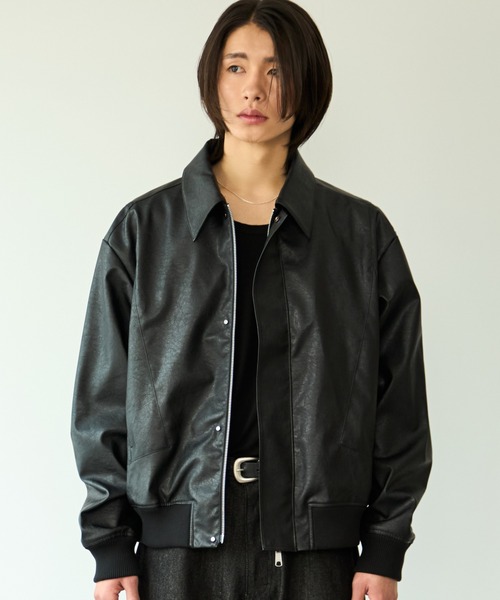 SINSS レザーブルゾン SINSS ブルゾン アウター Concealed front short zip blouson / コン