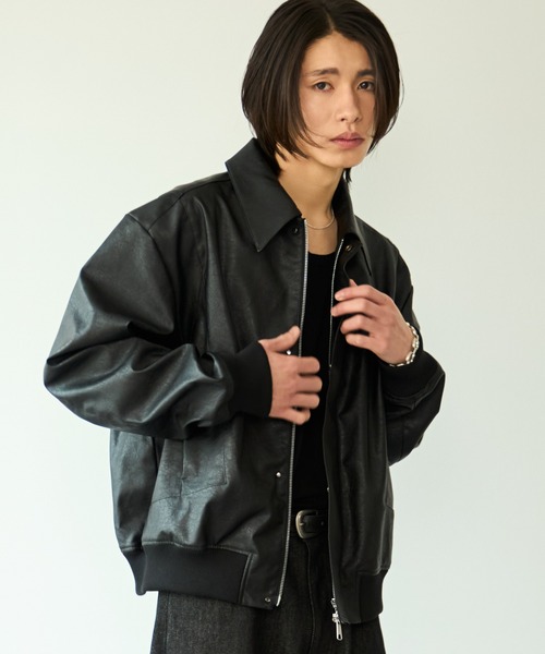 SINSS レザーブルゾン SINSS ブルゾン アウター Concealed front short zip blouson / コン