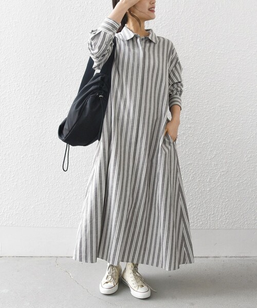 「SHIPS any」 シャツワンピース ONE SIZE グレー レディース