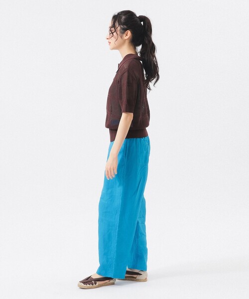 ワイドパンツ パンツ リネン ソリッド イージー 「イージーケア」 レディースの画像