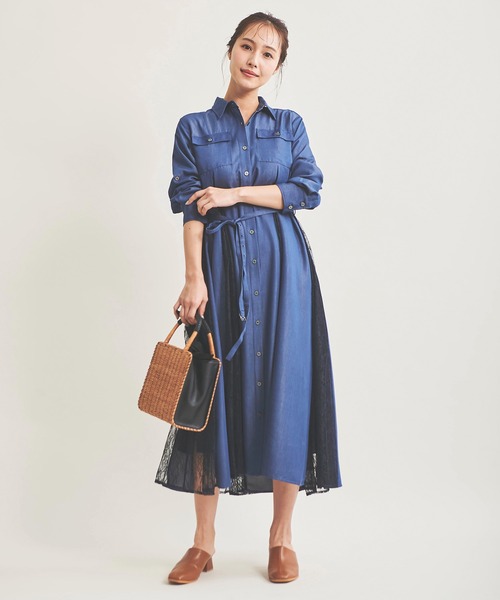 「The Virgnia」 シャツワンピース 38 ブルー レディース_画像4