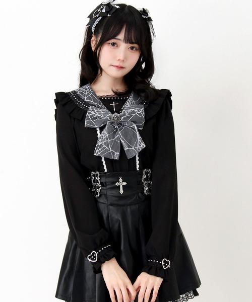 DearMyLove ブラウス シャツ 十字架クモレースセーラーフリル長袖