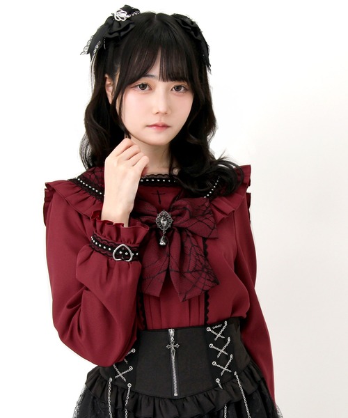 DearMyLove ブラウス シャツ 十字架クモレースセーラーフリル長袖