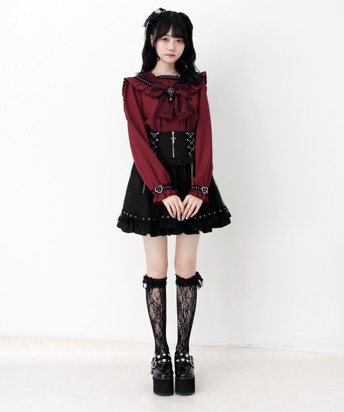 DearMyLove ブラウス シャツ 十字架クモレースセーラーフリル長袖