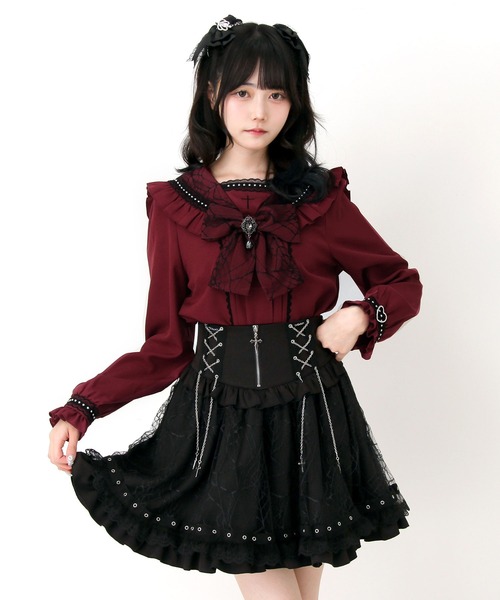 DearMyLove ブラウス シャツ 十字架クモレースセーラーフリル長袖