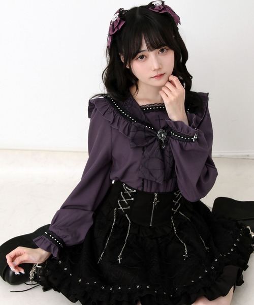 DearMyLove ブラウス シャツ 十字架クモレースセーラーフリル長袖