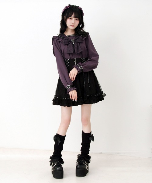 DearMyLove ブラウス シャツ 十字架クモレースセーラーフリル長袖