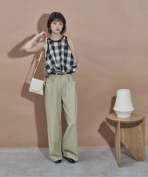 ブラウス シャツ バイカラーパイピングカットオフフリルアメスリブラウス レディースの画像
