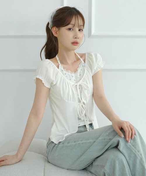 by muni:r tシャツ 半袖 「選べる4色・着用動画あり」フラワーレース