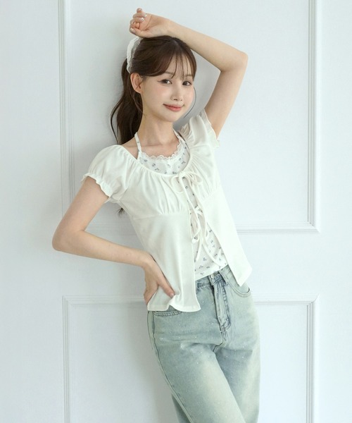 by muni:r tシャツ 半袖 「選べる4色・着用動画あり」フラワーレース