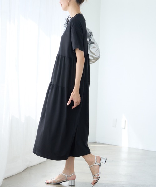 ワンピース 半袖 大人可愛い 楽ちん 夏のティアードワンピース