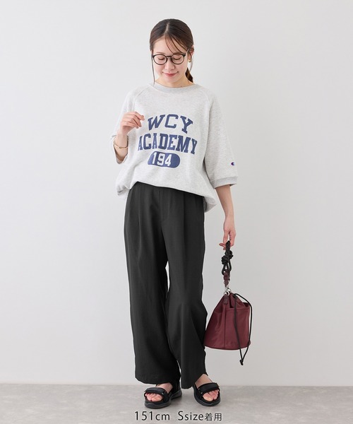 uvカット ワイドパンツ パンツ 「cahoさんコラボ」低身長・小柄さんサイズ エアリーリネンライク タックワイドパンツ レディースの画像