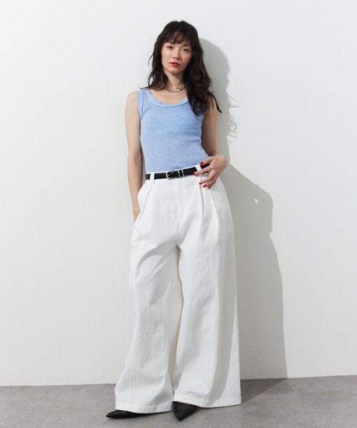 HANNE タンクトップ ノースリーブ リブニットタンクトップ レディース