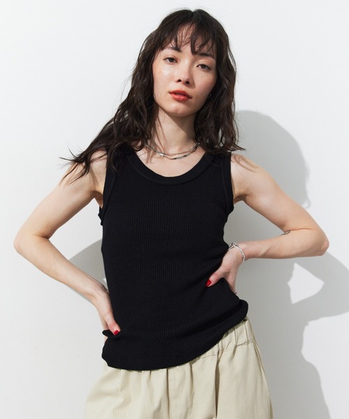 HANNE タンクトップ ノースリーブ リブニットタンクトップ レディース