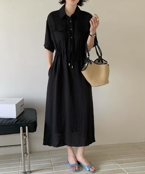 COCOMOMO ワンピース 夏 半袖 大人ナチュラル リネン混ワッシャー