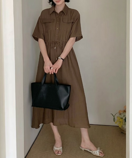 COCOMOMO ワンピース 夏 半袖 大人ナチュラル リネン混ワッシャー