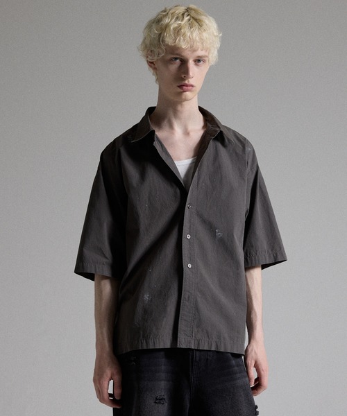 M’S GRACY アンサンブル 38 黒 半袖タートル 日本製 GRANCY シャツ 半袖 「GRANCY」Dirty Short-sleeved Shirt / ダーティ