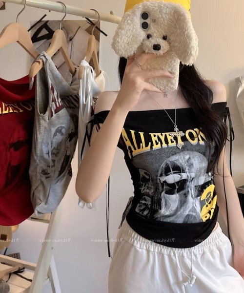 2ly2 tシャツ 半袖 オフショルダー トップス カップ付き 半袖 肩出し