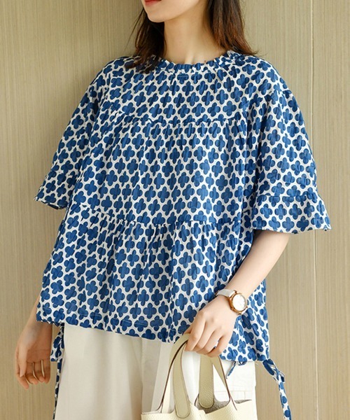 「ONEP STAR」 半袖ブラウス LARGE ブルー レディース_画像5