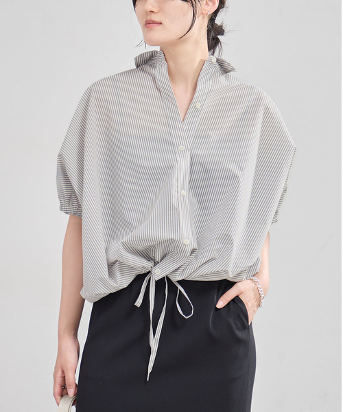IENA（イエナ） ブラウス シャツ 半袖 ストライプ ドロスト BOXYシャツ