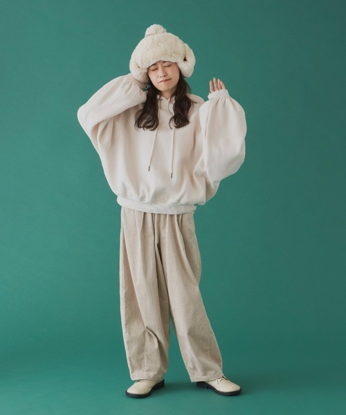 パーカー 裏起毛 冬服 レディース ボリューム袖 トレーナー 長袖 総柄 ボリュームスウェット フーディーパーカー chi3509-01.jpg