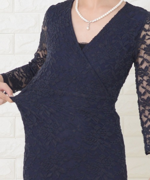 Lace Ladies 総レースVネックドレス ブラック XL Lace Ladies 総レースVネックドレス ブラック XL