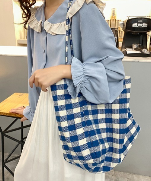 トゥデイフル　ノベルティ青と白のチェック柄エコバッグ todayful トゥデイフル ノベルティ青と白のチェック柄 エコ