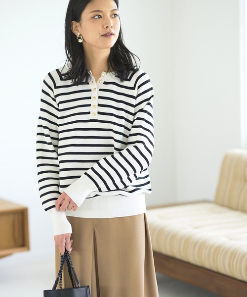 ニット セーター 柔らか綿混素材ヘンリーネックニット レディース | GeeRA | 06