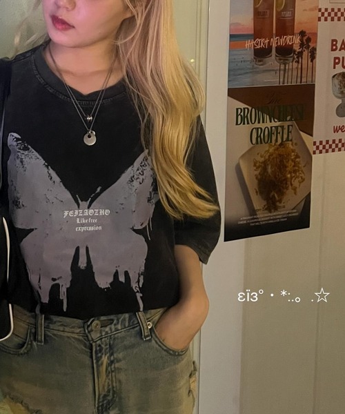 tシャツ ビッグシルエット ピグメント ジャンキープリント 韓国 ストリート y2k 古着風 オーバーサイズ ヴィンテージ ウォッシュ 半袖 Tシャツ | DEVICE | 19