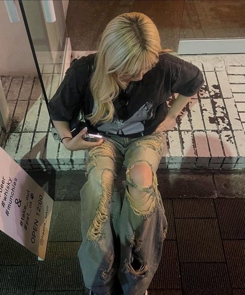 tシャツ ビッグシルエット ピグメント ジャンキープリント 韓国 ストリート y2k 古着風 オーバーサイズ ヴィンテージ ウォッシュ 半袖 Tシャツ | DEVICE | 21