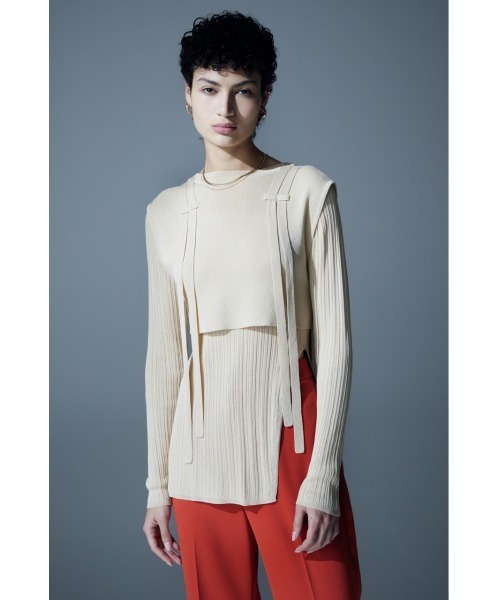 ベスト ジレ 「PLUS」ASYMMETRY VEST LAYERED TOPS/「PLUS」アシンメトリーベストレイヤードトップス レディース