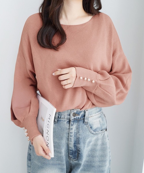 alotta ニット セーター 「綿100」パール調ボタン付ミラノ