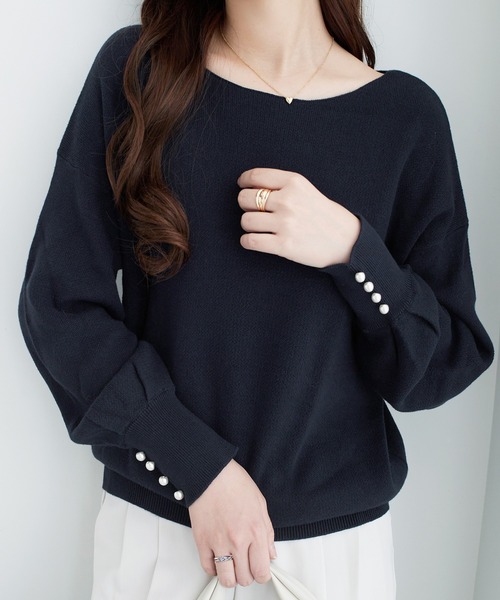 alotta（アロッタ） ニット セーター 「綿100」パール調ボタン付ミラノ