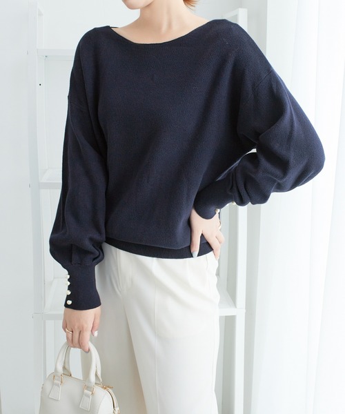 alotta（アロッタ） ニット セーター 「綿100」パール調ボタン付ミラノ