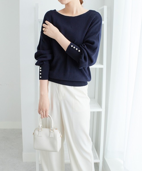 alotta（アロッタ） ニット セーター 「綿100」パール調ボタン付ミラノ