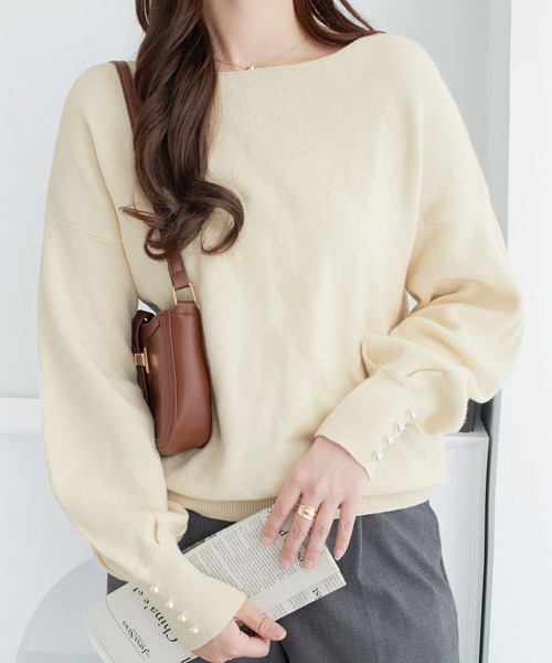 alotta（アロッタ） ニット セーター 「綿100」パール調ボタン付ミラノ