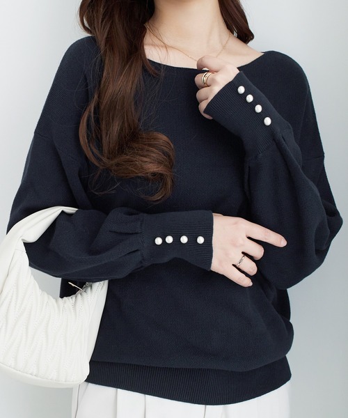 alotta（アロッタ） ニット セーター 「綿100」パール調ボタン付ミラノ