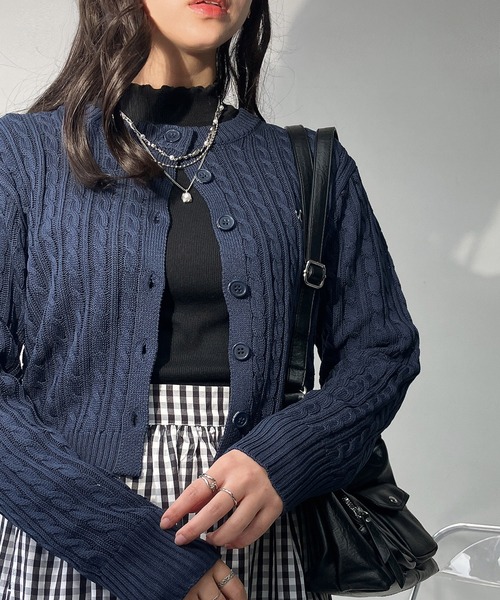 AS KNOW AS（アズノゥアズ） カーディガン ロゴ刺繍 ケーブル編み