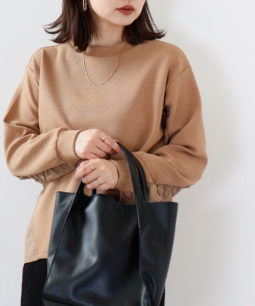 tシャツ Anna Nicola 異素材切替プルオーバー レディース